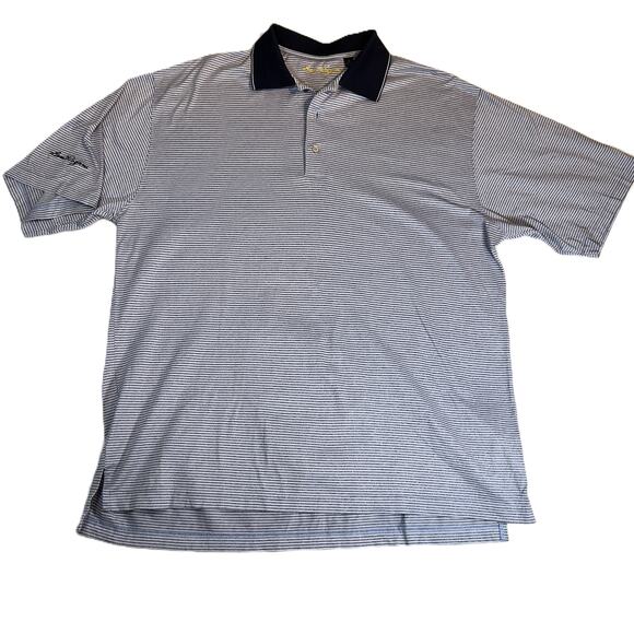 Ben Hogan Double Mercerized Cotton Polo Shirt Men's L Blue Striped Dressy Casual - Picture 1 of 12